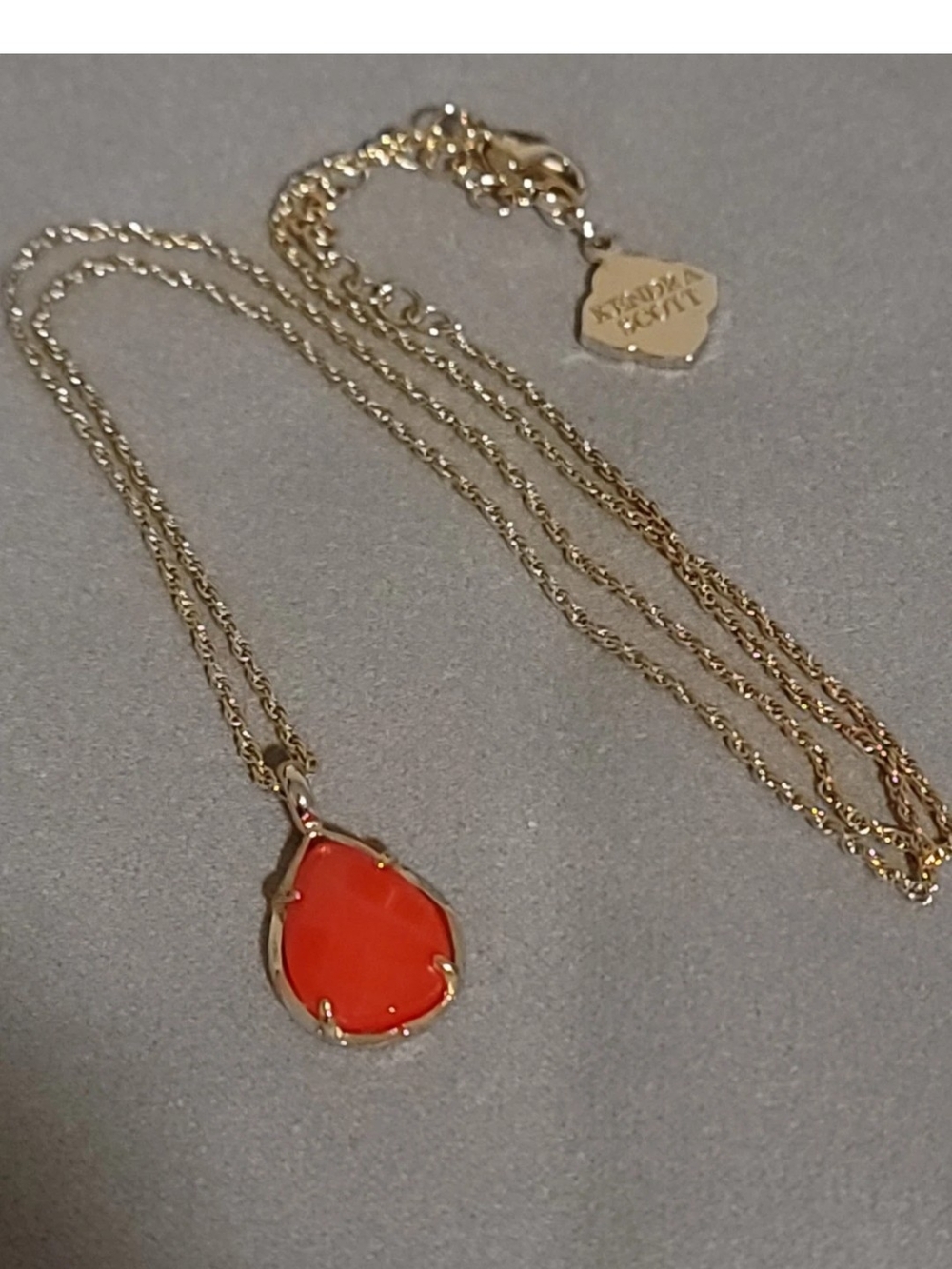 Kendra Scott Gold Plated Kiri Orange Coral Tear Drop Necklace